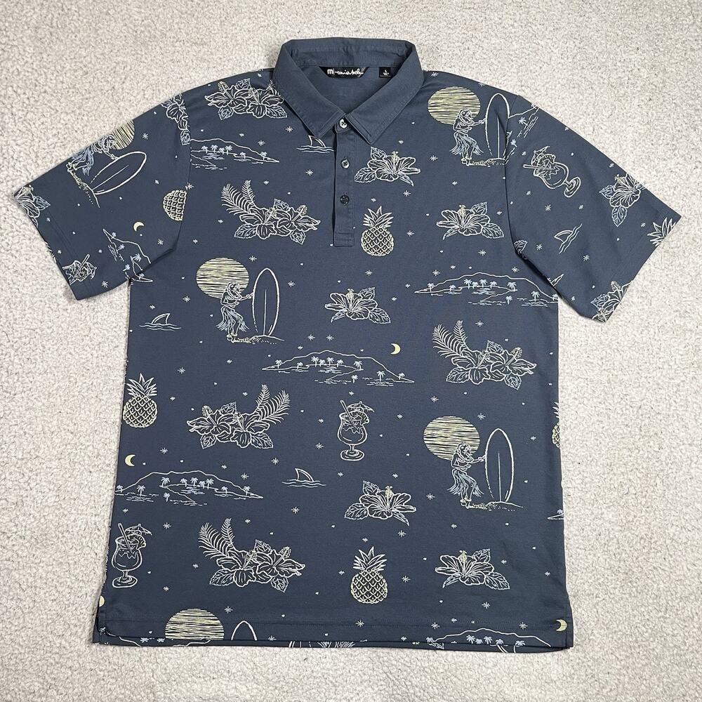 Travis Mathew Polo Shirt Mens L All Over Print Performance Stretch Tropical Pima